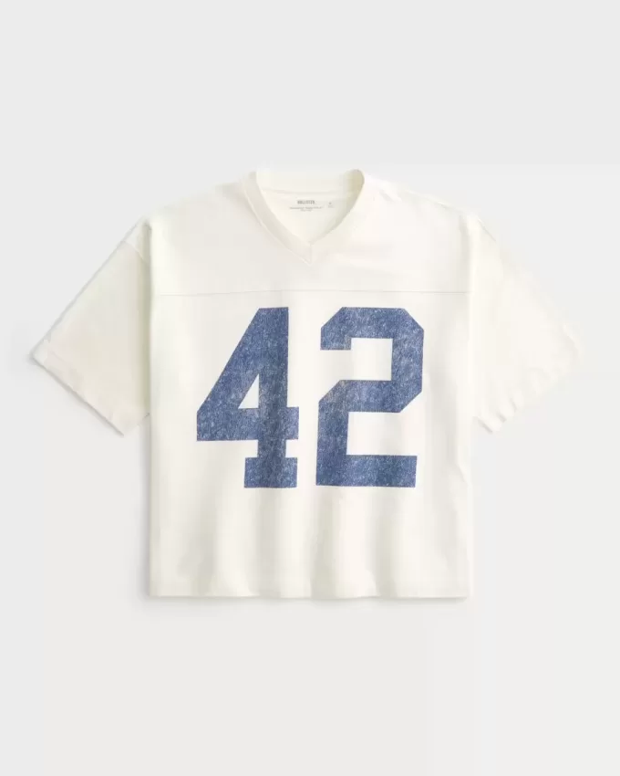 Maglietta da football con grafica Varsity, modello Baggy Crop e pesante