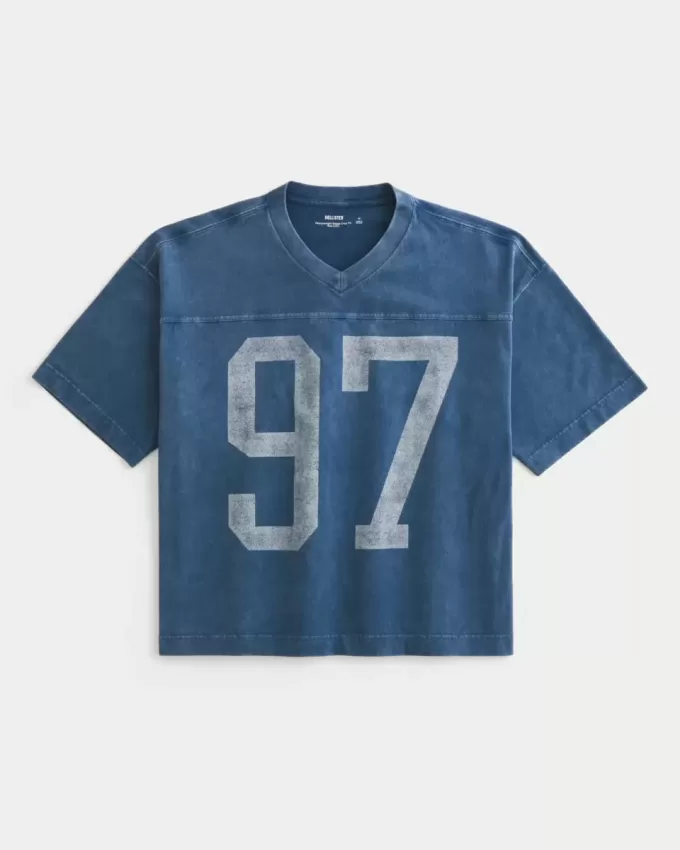 Maglietta da football con grafica Varsity, modello Baggy Crop e pesante