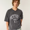 Maglietta da football pesante con grafica Detroit Baggy Crop