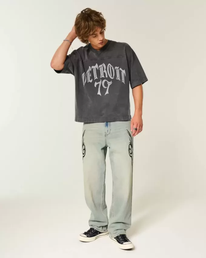 Maglietta da football pesante con grafica Detroit Baggy Crop