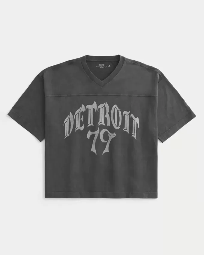 Maglietta da football pesante con grafica Detroit Baggy Crop