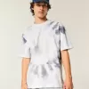 Maglietta girocollo in cotone pesante tie-dye squadrata