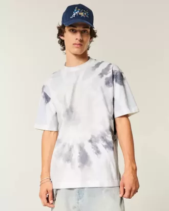 Maglietta girocollo in cotone pesante tie-dye squadrata