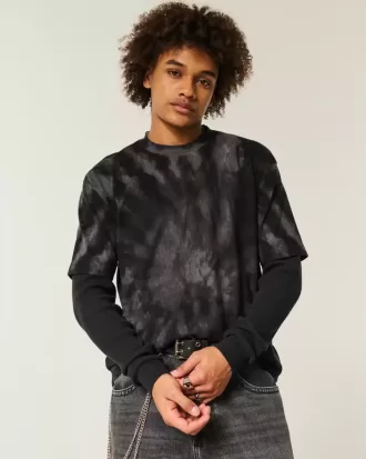 Maglietta girocollo in cotone pesante tie-dye squadrata