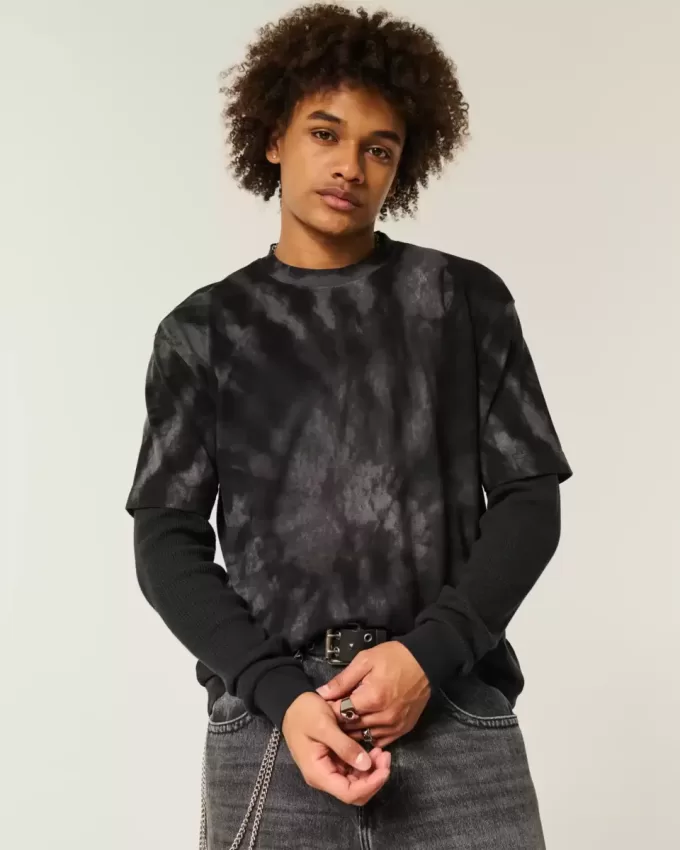 Maglietta girocollo in cotone pesante tie-dye squadrata