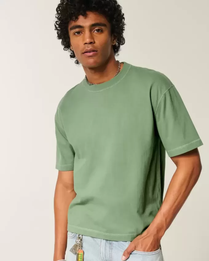 Maglietta girocollo pesante e lavata, modello Boxy Crop