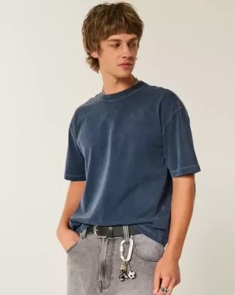 Maglietta girocollo pesante e lavata, modello Boxy Crop