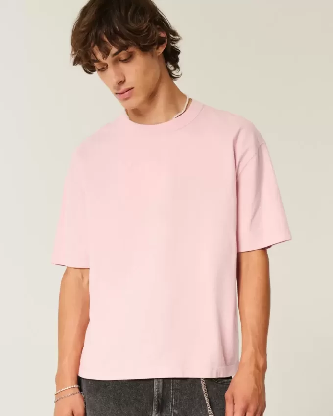 Maglietta girocollo pesante e lavata, modello Boxy Crop