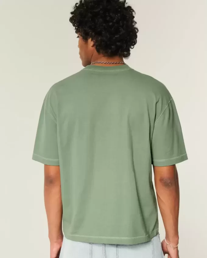 Maglietta girocollo pesante e lavata, modello Boxy Crop
