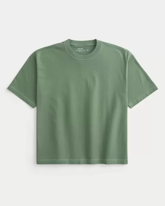 Maglietta girocollo pesante e lavata, modello Boxy Crop