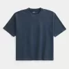 Maglietta girocollo pesante e lavata, modello Boxy Crop