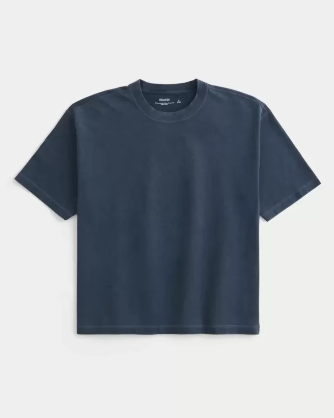 Maglietta girocollo pesante e lavata, modello Boxy Crop