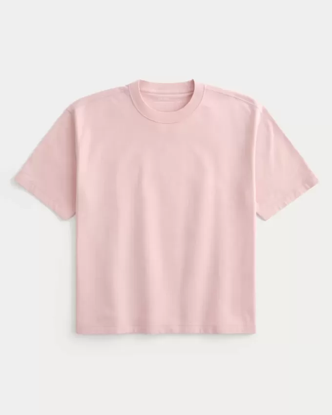 Maglietta girocollo pesante e lavata, modello Boxy Crop