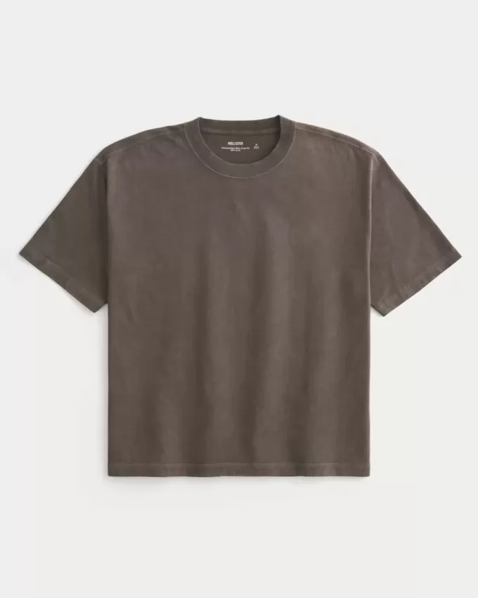 Maglietta girocollo pesante e lavata, modello Boxy Crop