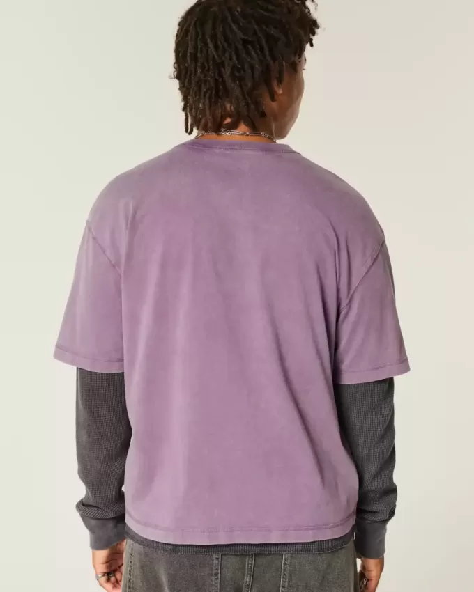 Maglietta girocollo pesante e lavata, modello Boxy Crop