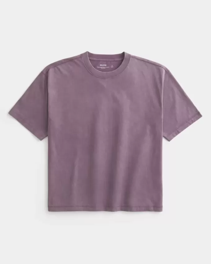 Maglietta girocollo pesante e lavata, modello Boxy Crop