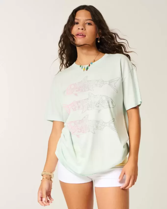 Maglietta grafica con pesce oversize