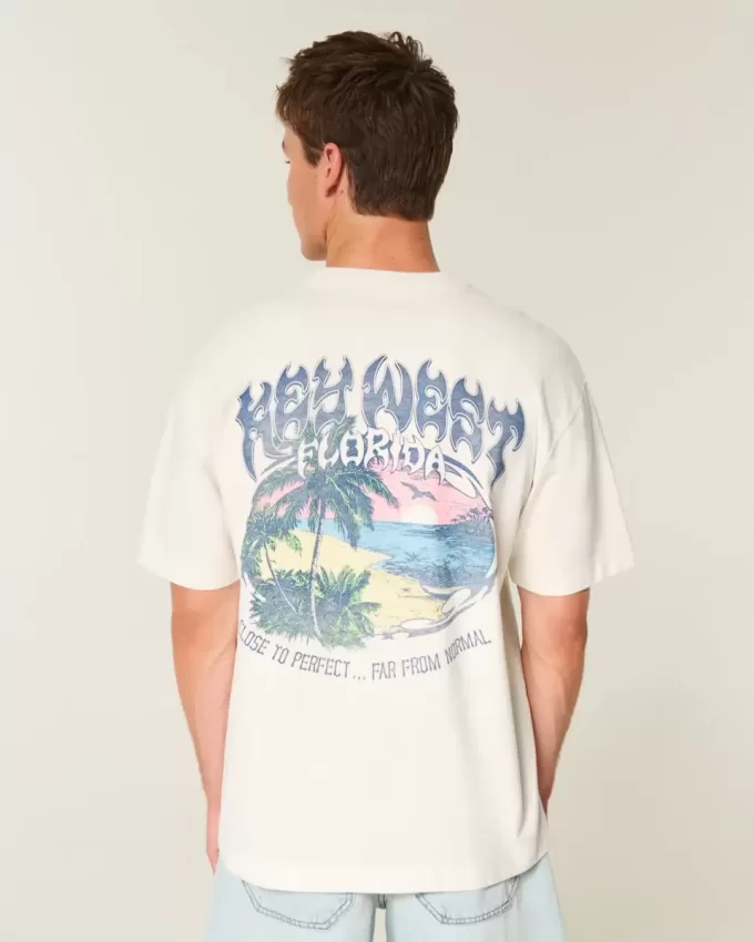 Maglietta grafica Key West con motivo squadrato e pesante