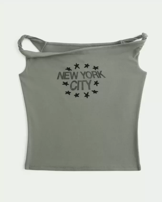 Maglietta grafica New York City con spalle scoperte e stampa intrecciata Maglietta grafica New York City con spalle scoperte e stampa intrecciata