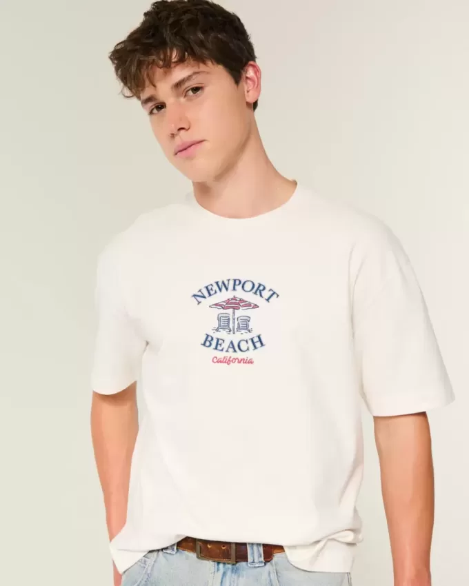 Maglietta grafica Newport Beach con stampa pesante e squadrata
