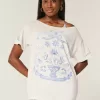 Maglietta grafica oversize con spalle scoperte
