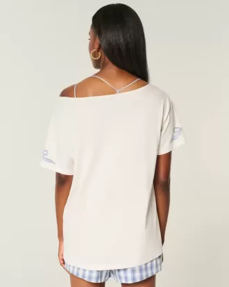 Maglietta grafica oversize con spalle scoperte