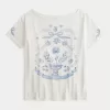 Maglietta grafica oversize con spalle scoperte