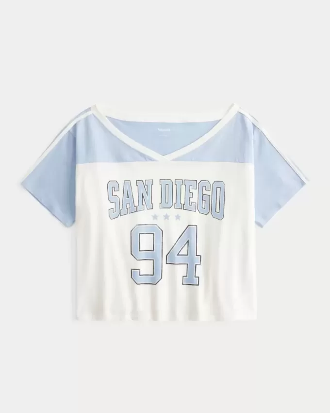 Maglietta grafica oversize con spalle scoperte della squadra universitaria di San Diego Maglietta grafica oversize con spalle scoperte della squadra universitaria di San Diego