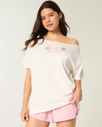 Maglietta grafica oversize con spalle scoperte e scritta Farmers Market