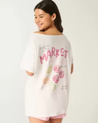 Maglietta grafica oversize con spalle scoperte e scritta Farmers Market