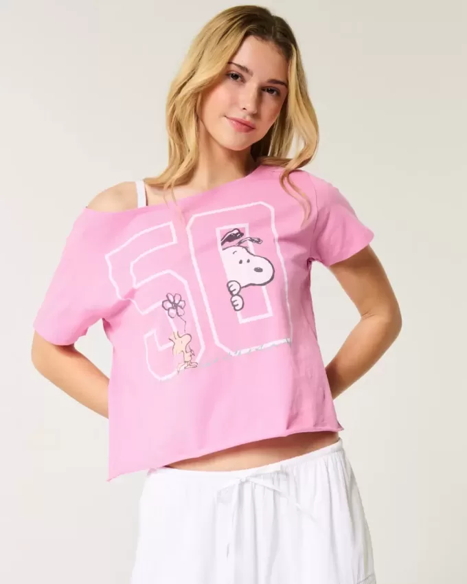 Maglietta grafica Snoopy con spalle scoperte