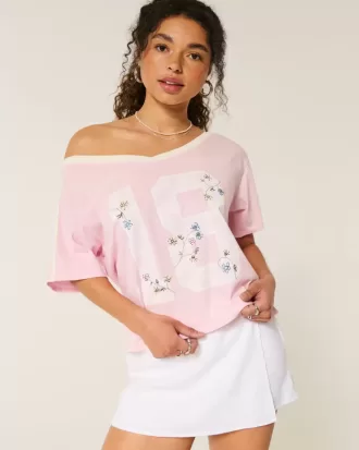 Maglietta oversize con stampa floreale e spalle scoperte
