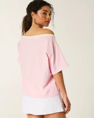 Maglietta oversize con stampa floreale e spalle scoperte