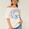 Maglietta oversize con stampa Kauai e spalle scoperte