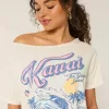 Maglietta oversize con stampa Kauai e spalle scoperte