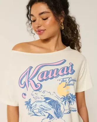 Maglietta oversize con stampa Kauai e spalle scoperte