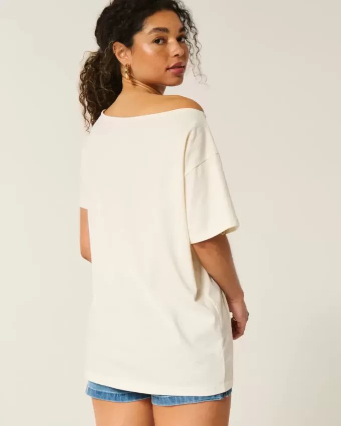 Maglietta oversize con stampa Kauai e spalle scoperte