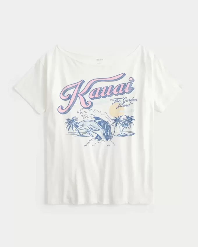 Maglietta oversize con stampa Kauai e spalle scoperte