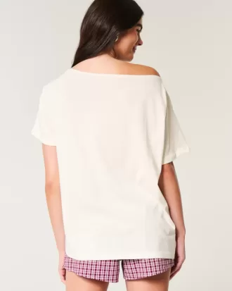 Maglietta oversize con stampa Snoopy e spalle scoperte