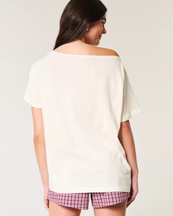 Maglietta oversize con stampa Snoopy e spalle scoperte