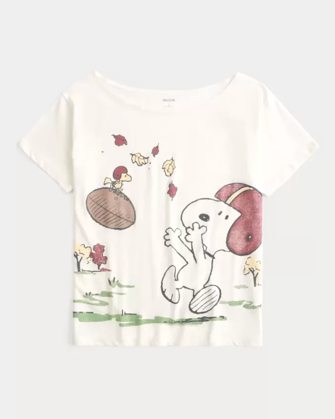 Maglietta oversize con stampa Snoopy e spalle scoperte