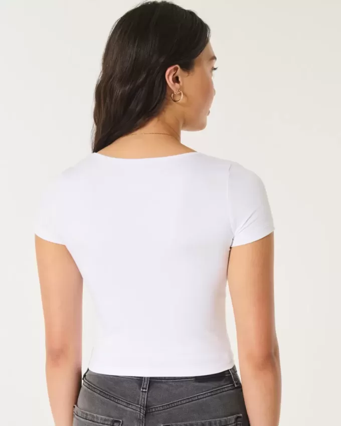 Maglietta per neonati con scollo quadrato in tessuto senza cuciture Maglietta per neonati con scollo quadrato in tessuto senza cuciture