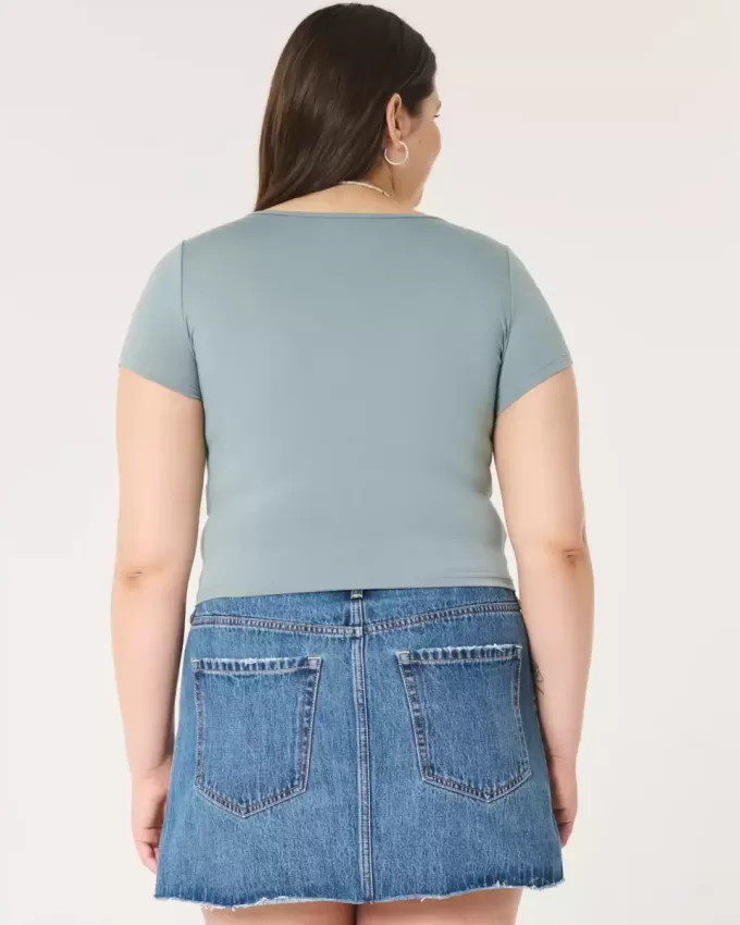 Maglietta per neonati in tessuto elasticizzato morbido senza cuciture con scollo quadrato Maglietta per neonati in tessuto elasticizzato morbido senza cuciture con scollo quadrato