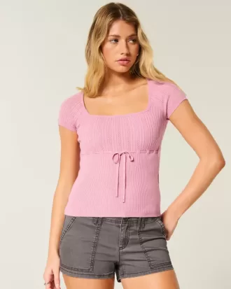 Maglione a maniche corte con scollo quadrato