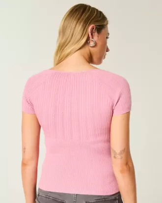 Maglione a maniche corte con scollo quadrato