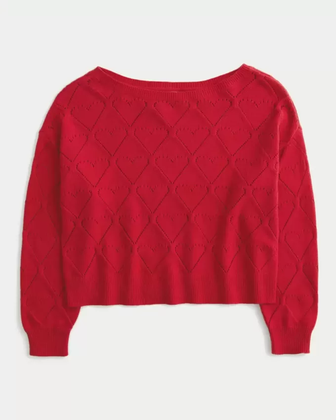 Maglione a spalle scoperte con motivo a cuore Maglione a spalle scoperte con motivo a cuore