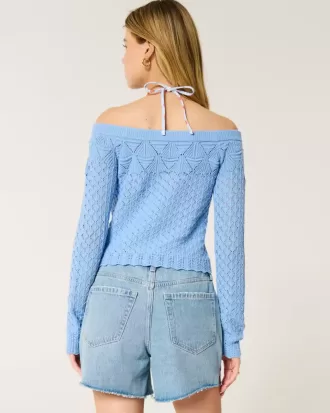 Maglione a spalle scoperte in stile uncinetto