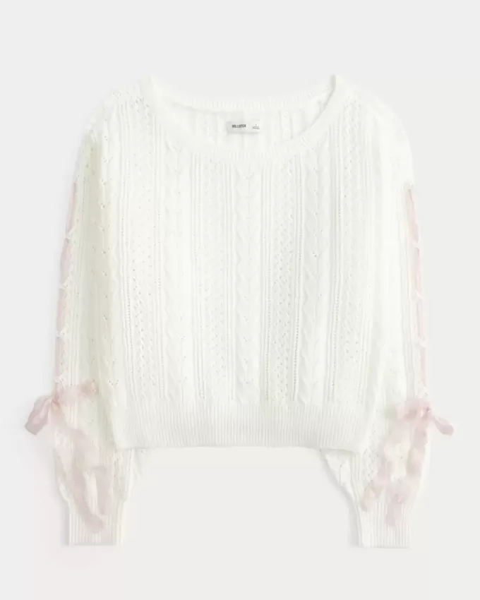 Maglione a trecce con maniche a fiocco Maglione a trecce con maniche a fiocco