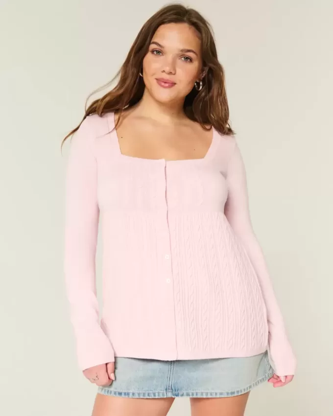 Maglione babydoll a maniche lunghe e scollo quadrato