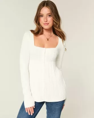 Maglione babydoll a maniche lunghe e scollo quadrato